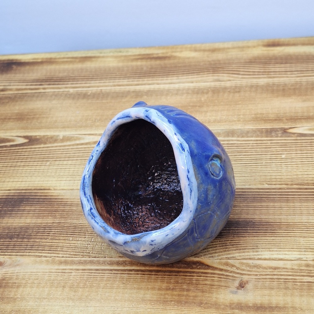 Art Pottery Kitschy 3" Frog Sponge Holder Artist Signed Blue Stoneware Kitchen